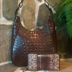 Brahmin brown leather hobo & wallet set